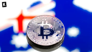 Bitcoin on a background representing the Australian flag