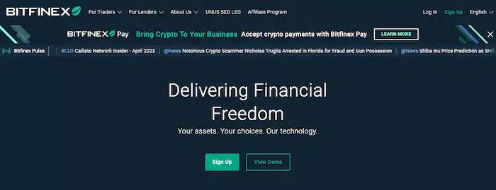 Bitfinex homepage