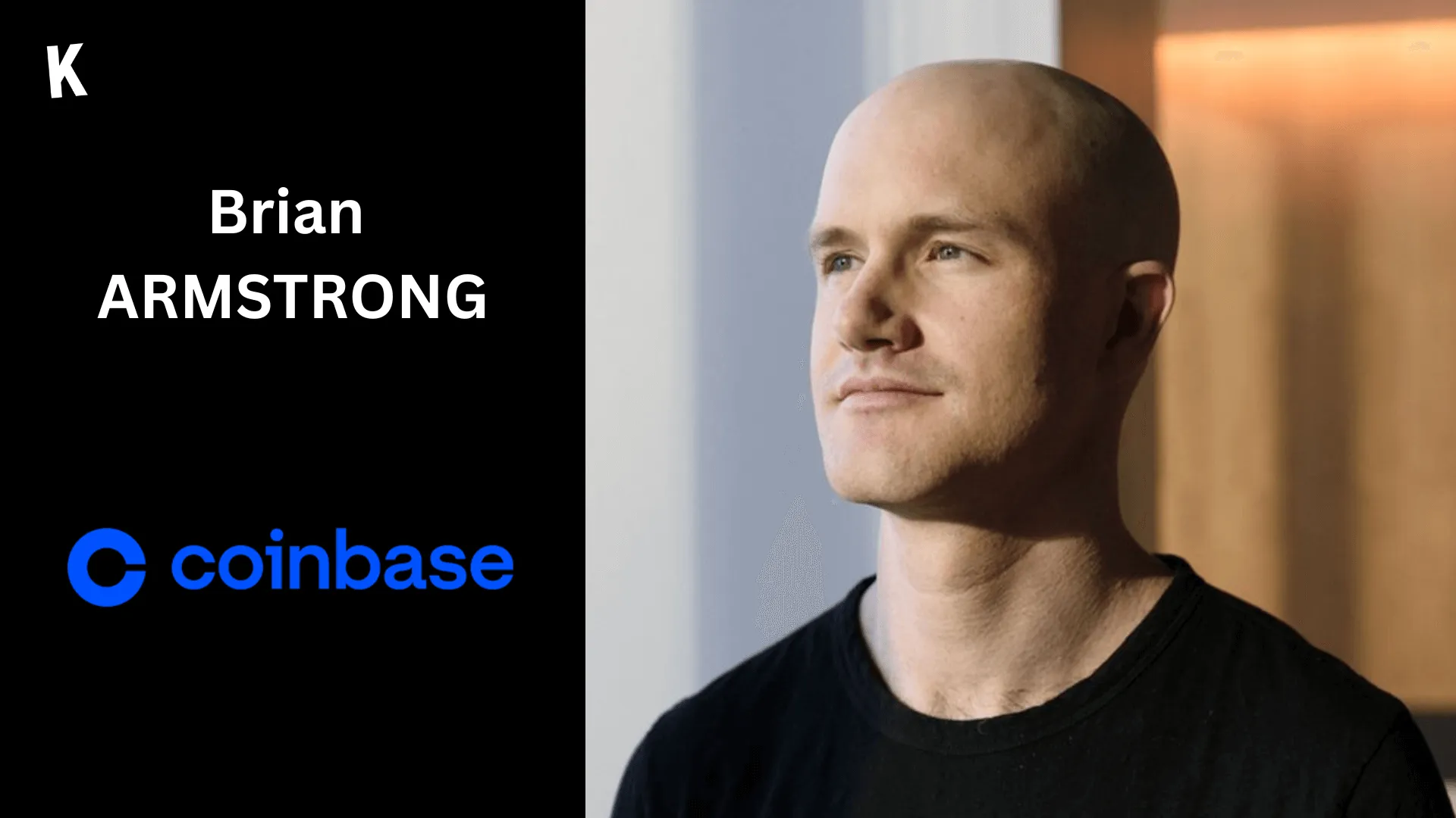 Portrait Brian Armstrong avec logo Coinbase