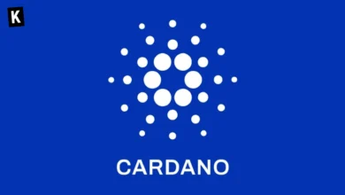 Cardano logo on blue background