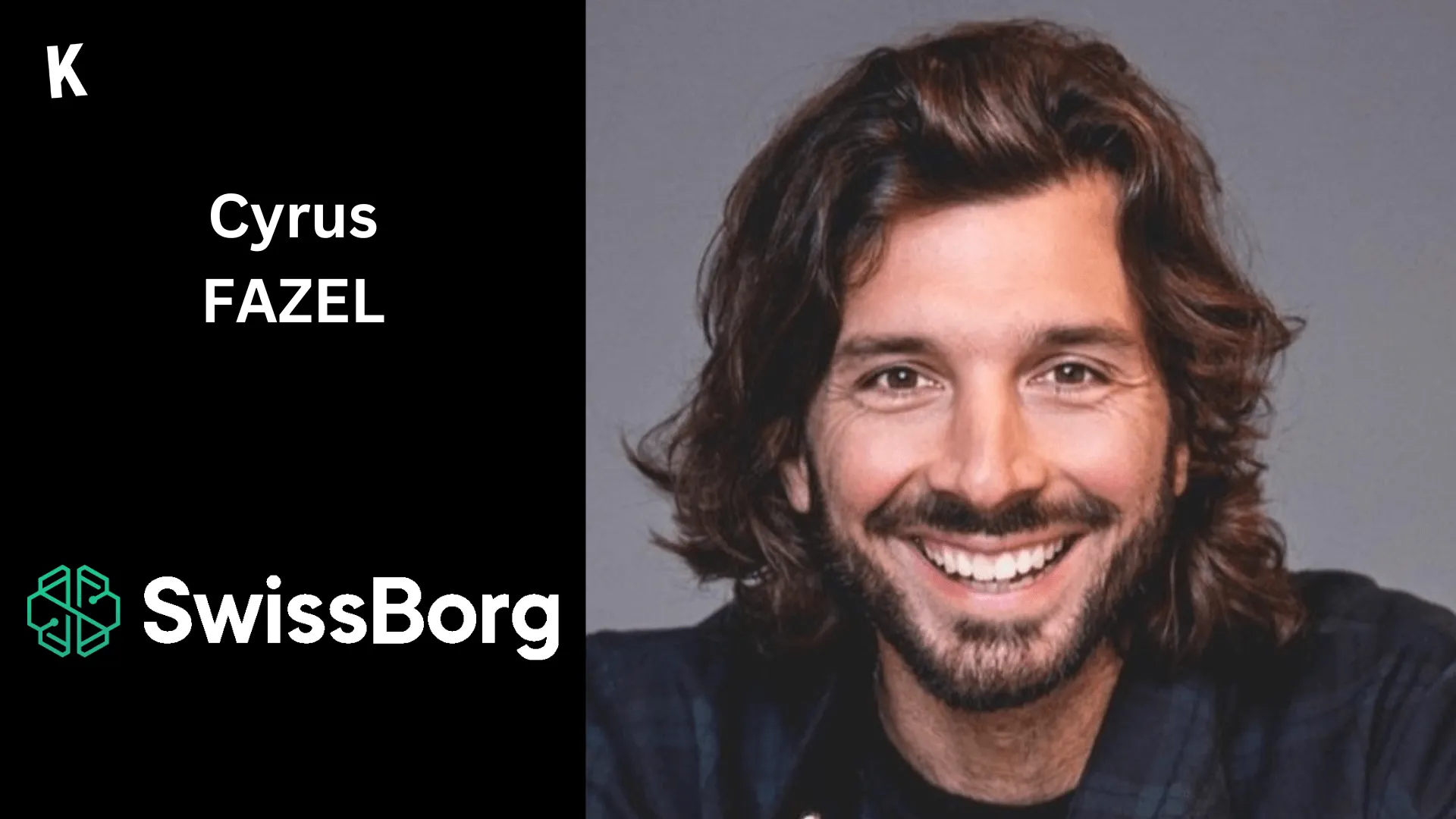 Cyrus Fazel Portrait and Swissborg logo