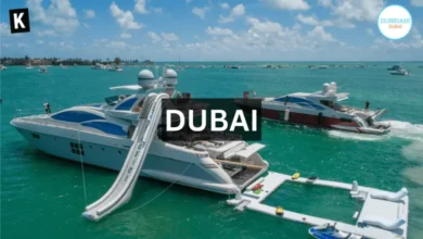 Yacht with an inflatable slide and jetski in Dubai