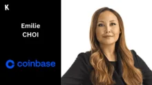 Emilie Choi Portrait with Coinbase logo on the left