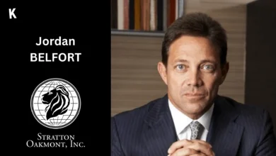 Jordan Belfort Portrait and Stratton Oakmont logo