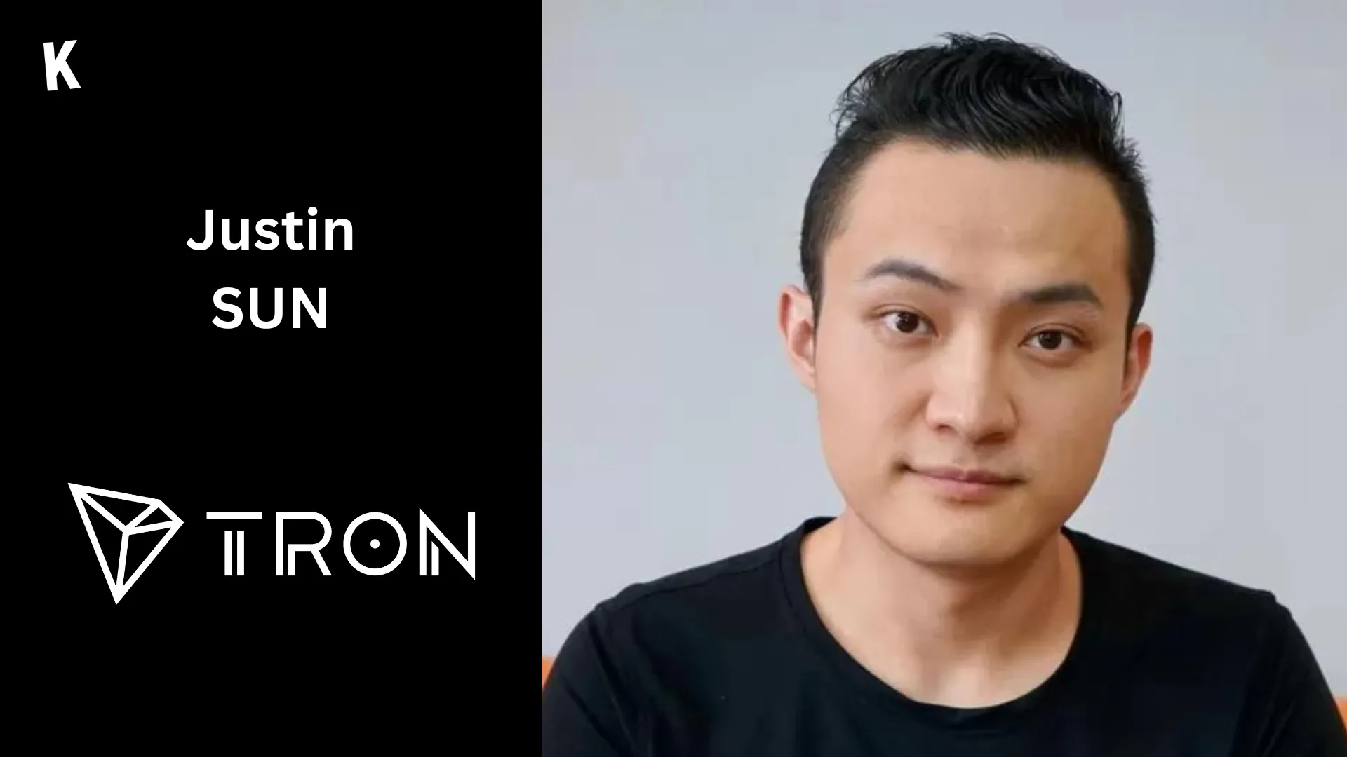 Portrait Justin Sun et logo Tron