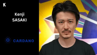 Portrait Kenji Sasaki et logo Cardano