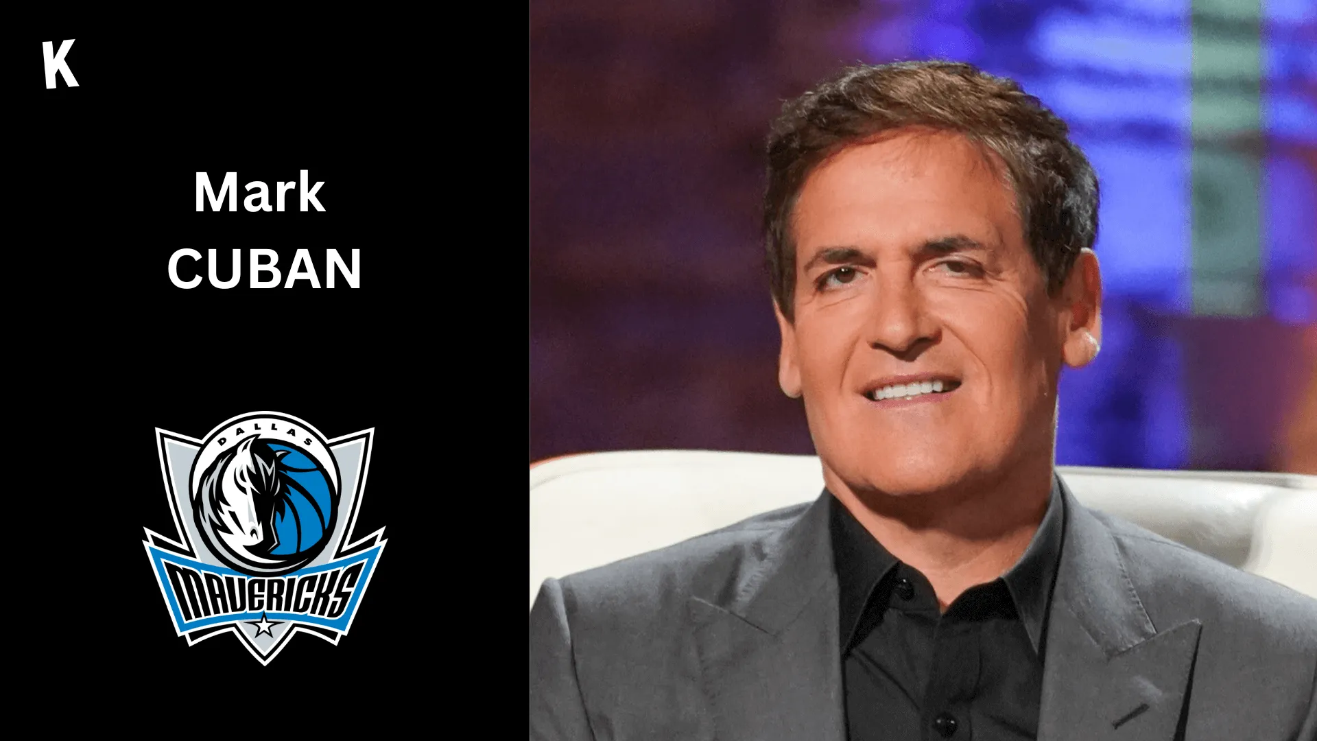 Portrait de Mark Cuban avec logo des Mavericks de Dallas