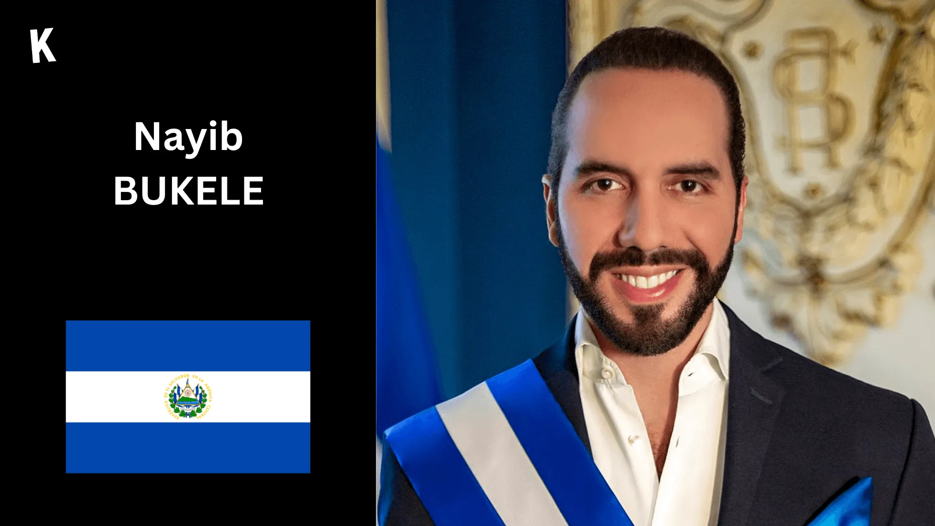 Portrait de Nayib Bukele avec le drapeau du Salvador
