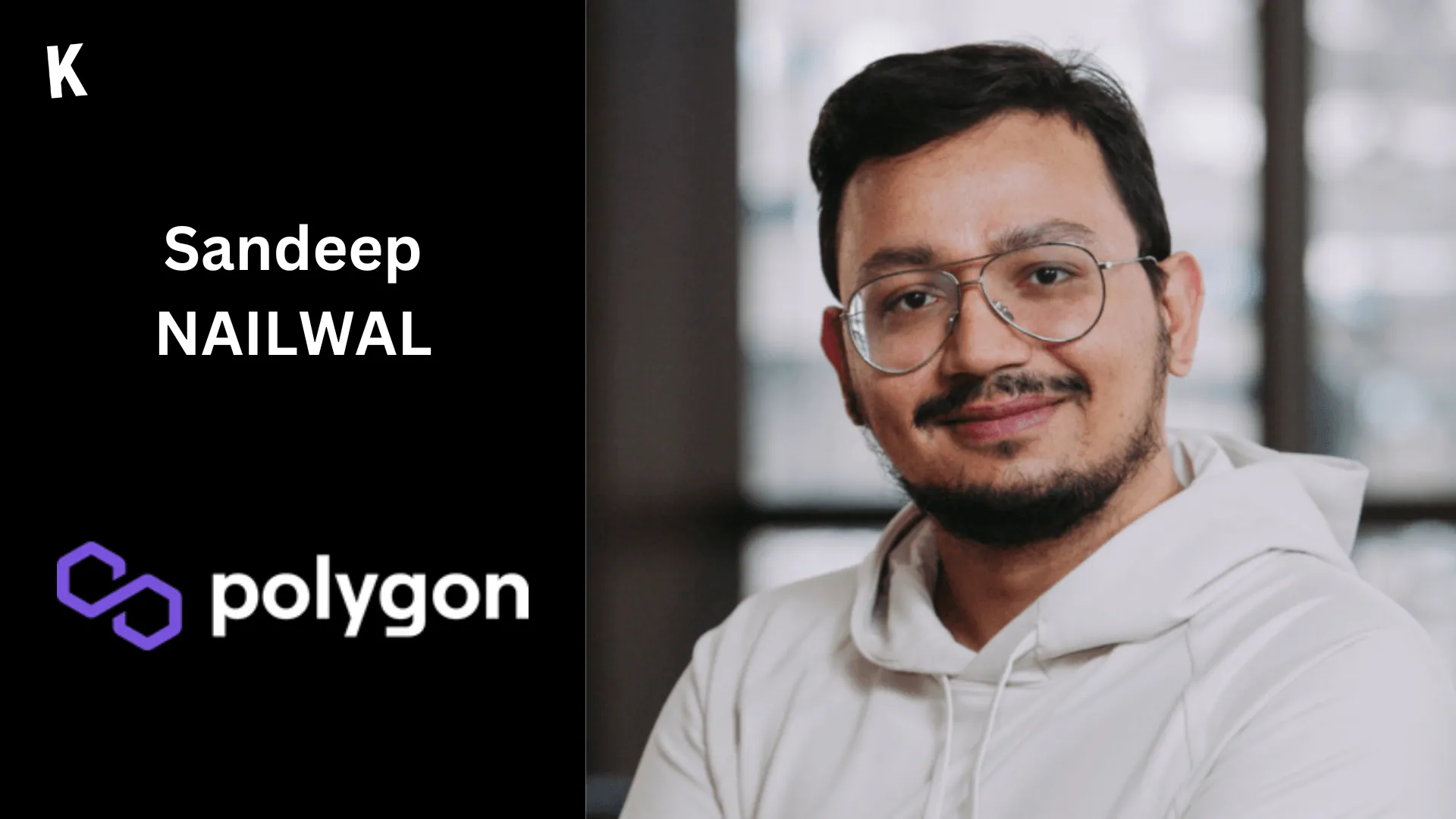 Portrait Sandeep Nailwal avec logo de Polygon