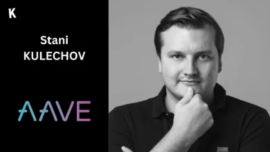Portrait de Stani Kulechov avec logo d'Aave