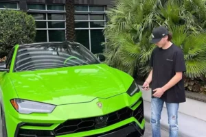 Aiden Pleterski with a lamborghini in Miami