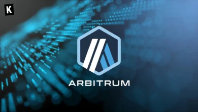 Arbitrum logo on abstract technological background