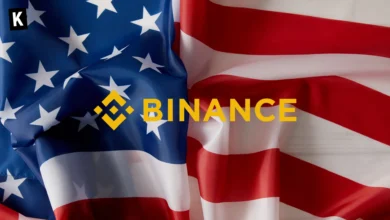 Binance logo on an American flag