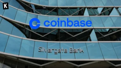 Coinbase logo on the front of the Silvergate bank offices