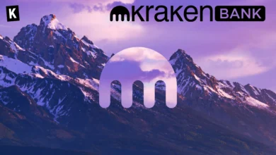 Logo de Kraken Bank avec un fond Kraken