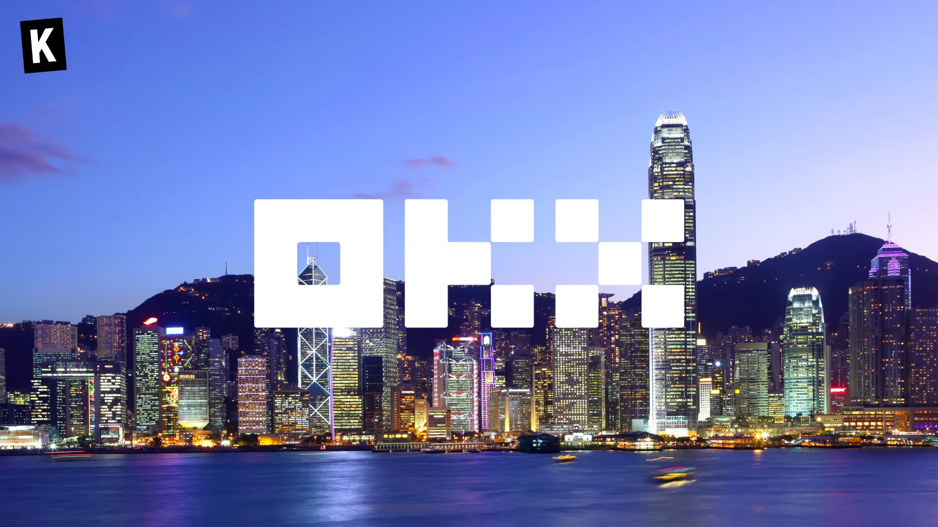 OKX logo with Hong Kong in the background