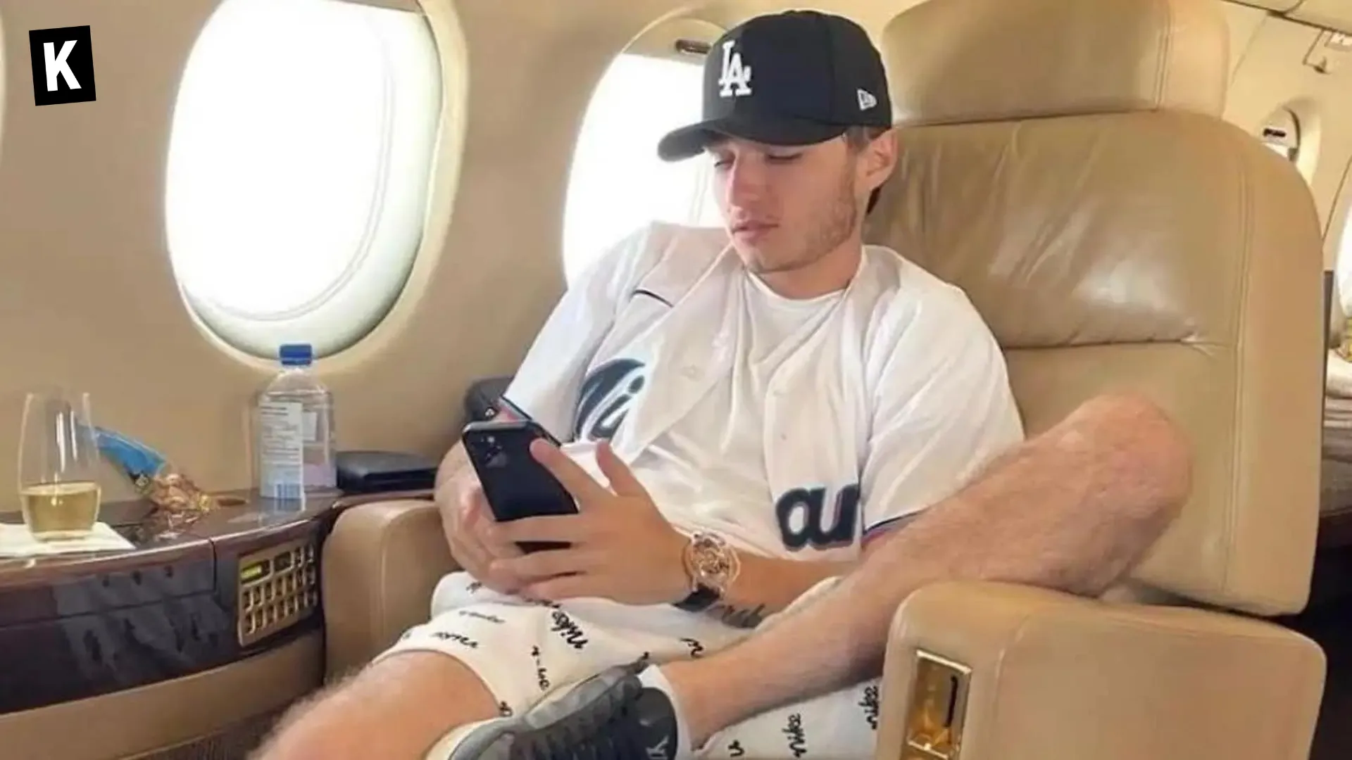 Aiden Pleterski in a private jet