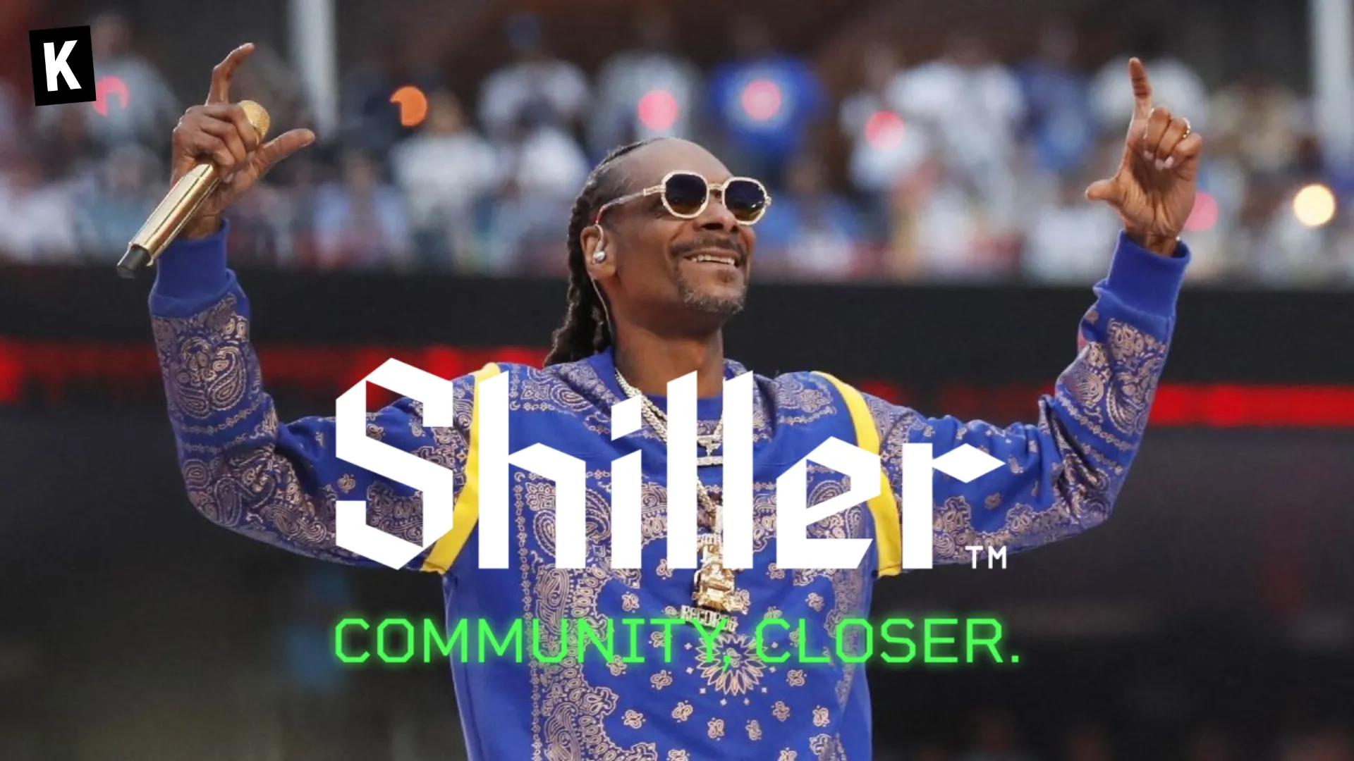 Snoop Dogg with the Shiller logo